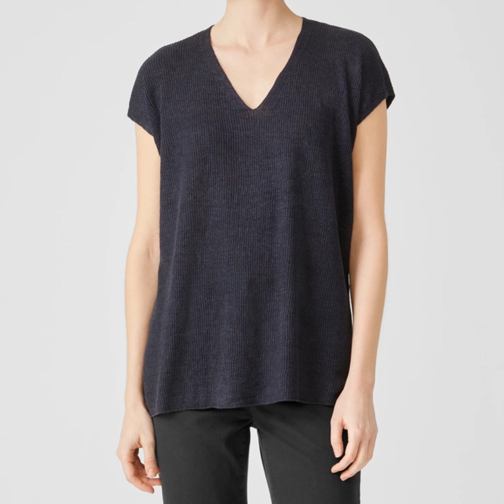 NWOT. Eileen Fisher linen delave rib v neck tunic top